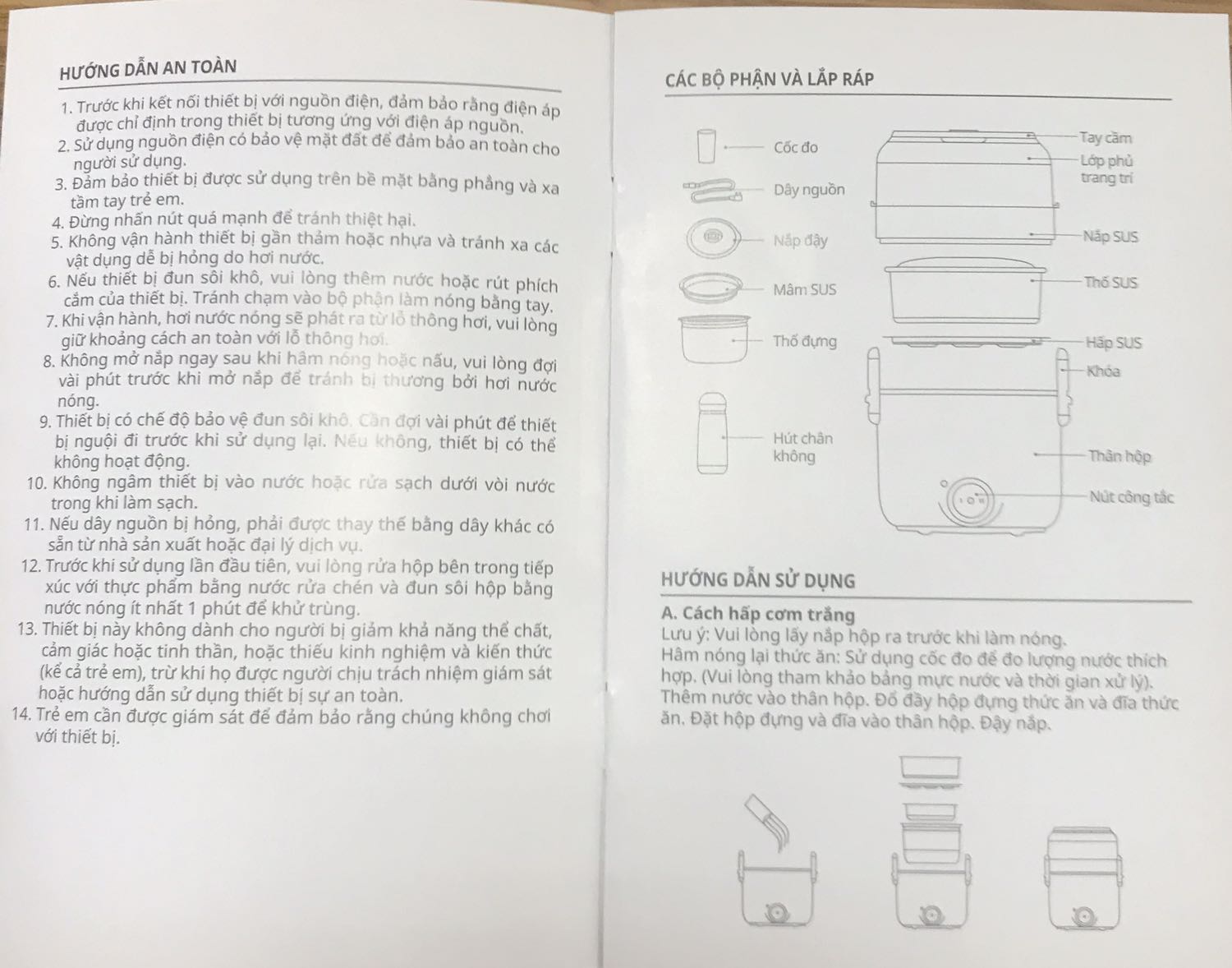 hướng dẫn sử dụng hộp cơm điện